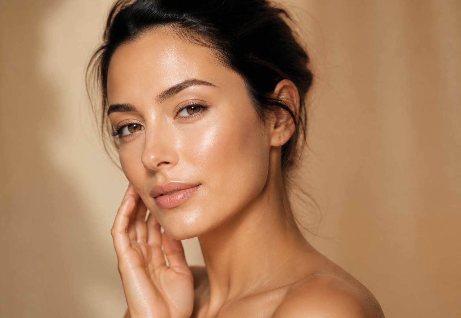 Mulher elegante com pele saudável em clínica de estética facial